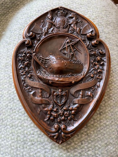 Antique oak plaque copper - antique,