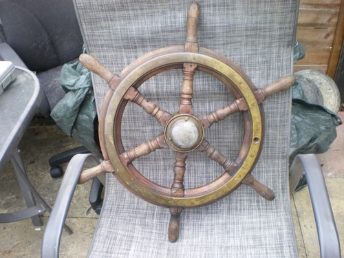 Vintage wood and brass boat - wood,