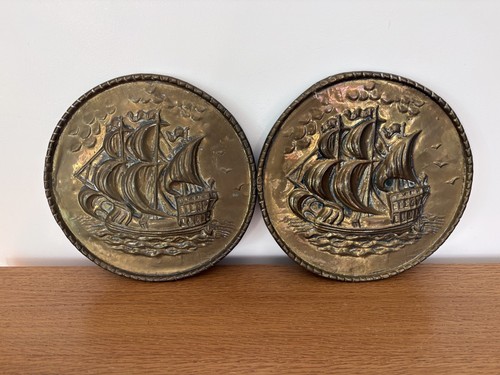 Pair vintage brass galleon - pair,