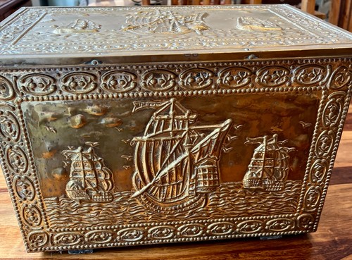 Vintage storage box brass clad - storage,