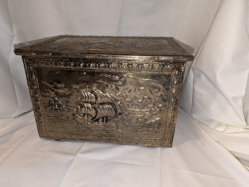 Vintage embossed brass log box - brass,